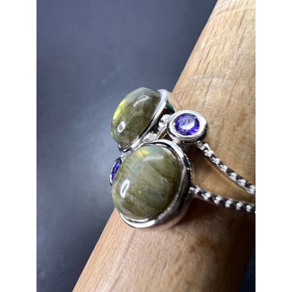 Labradorite and purple CZ sterling silver ring size 9 - Picture 6 of 11
